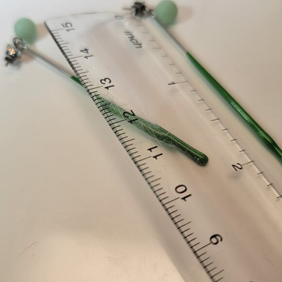 Mint Green Ceramic Barbell Earrings with Stainless Steel Posts, Minimalist - Picture 4 of 10